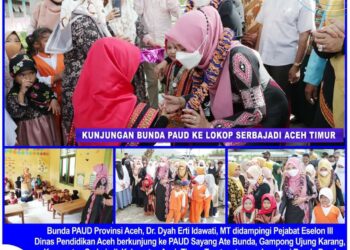 Kunjungan Bunda PAUD Provinsi Aceh ke Lokop Kecamatan Serbajadi Kabupaten Aceh Timur didampingi Pejabat Eselon III Dinas Pendidikan Aceh. FOTO/Dok. Disdik Aceh