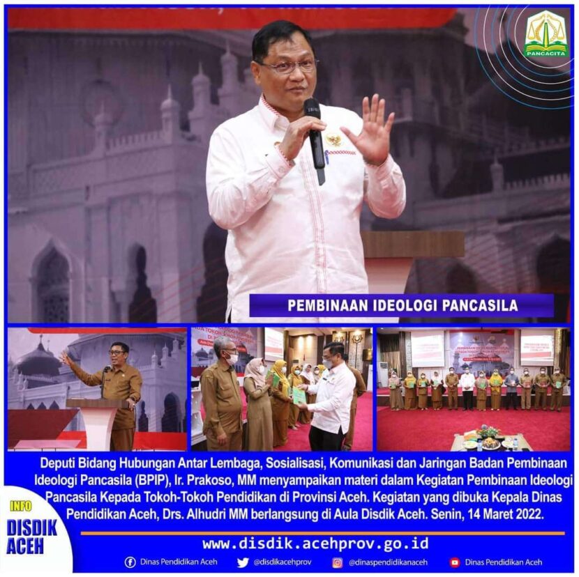 Kegiatan Pembinaan Ideologi Pancasila Kepada Tokoh-Tokoh Pendidikan di Provinsi Aceh. FOTO/Dok. Disdik Aceh