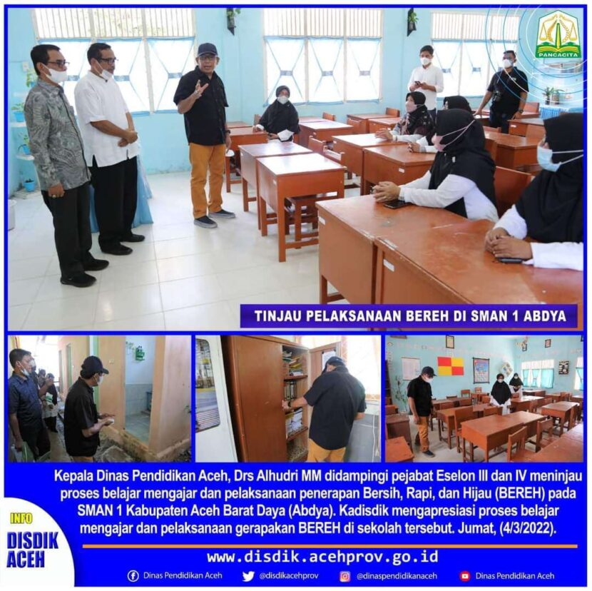 Kadisdik mengapresiasi proses belajar mengajar dan pelaksanaan gerapakan BEREH di sekolah tersebut, Jumat (4/3/2022). FOTO/Dok. Dinas Pendidikan Aceh