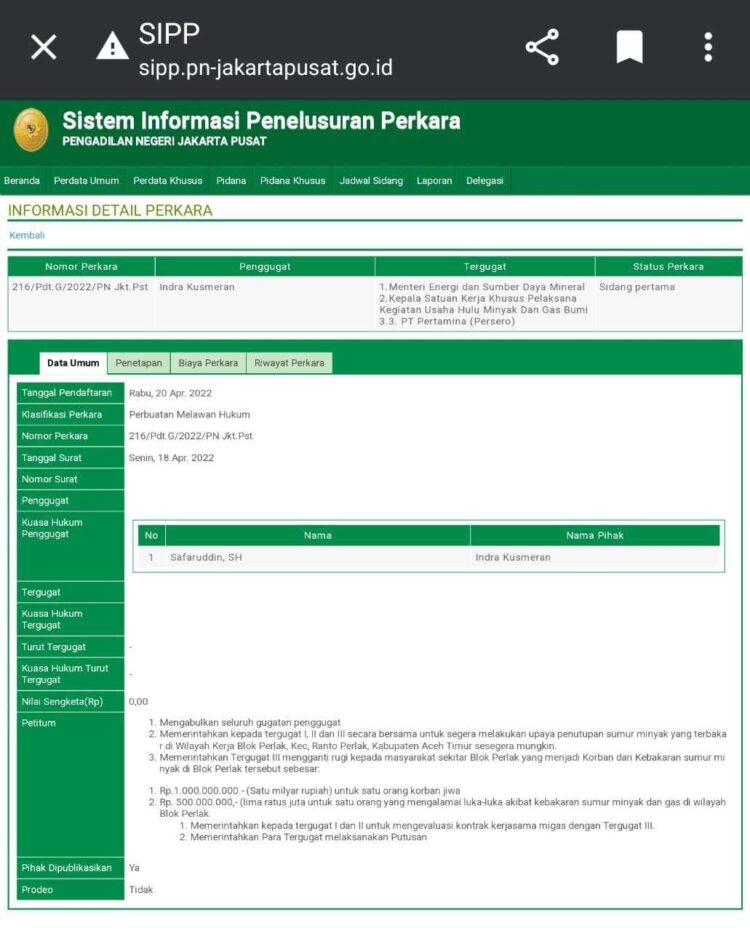PN Jakarta Pusat Jadwalkan sidang terhadap Menteri ESDM, SKK Migas dan Pertamina