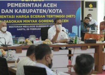 Pemerintah Aceh yang dipimpin Sekretaris Daerah (Sekda) Aceh Taqwallah mengikuti rapat koordinasi (Rakor) bersama Menteri Perdagangan RI, Muhammad Lutfi, Sabtu (26/2/2022). FOTO/Dok. Istimewa