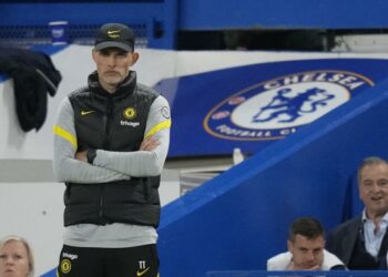 Pelatih Kepala Chelsea Thomas Tuchel Berdiri Di Pinggir Lapangan Saat Pertandingan Sepak Bola Liga Inggris Antara Chelsea Dan Leicester City Di Stadion Stamford Bridge Di London,  Jumat (20/5) Dini Hari Wib.