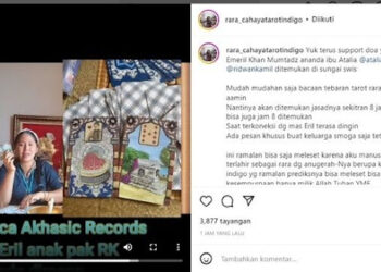 Status Rara saat meramal kematian anak Gubernur Jawa Barat, Ridwan Kamil. FOTO/Tangkapan Layar