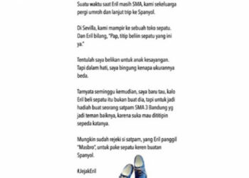 Jejak Kebaikan Eril, Sepasang Sepatu dari Spanyol untuk Seorang Satpam