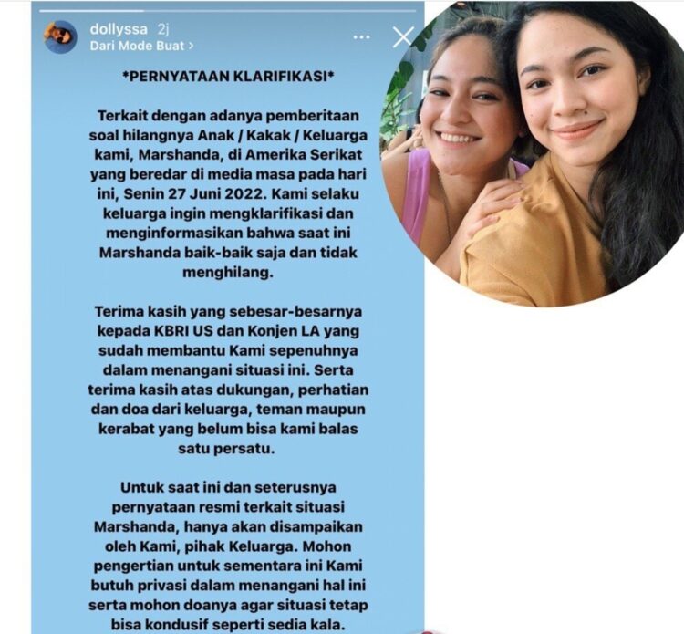 Marshanda Tidak Hilang, Ini Klarifikasi Pihak Keluarga