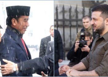 Kolase Presiden Joko Widodo (Jokowi) di sebelah kiri dan Presiden Ukraina, Vlodimir Zalenskyy di sebelah kanan. FOTO/Net