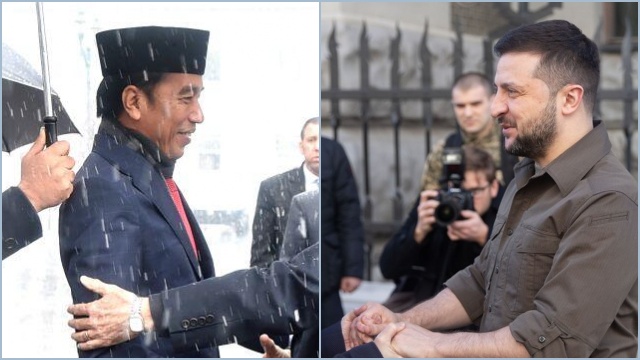 Kolase Presiden Joko Widodo (Jokowi) Di Sebelah Kiri Dan Presiden Ukraina, Vlodimir Zalenskyy Di Sebelah Kanan. Foto/Net
