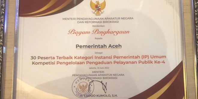 Pemerintah Aceh Terima Penghargaan dari Menpan-RB