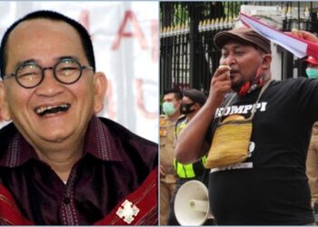 Politisi PDIP, Ruhut Sitompul (kiri) dan DPP Partai Rakyat sekaligus Pangkotama Kopatrev, Petrodes Mega Keliduan (kanan). FOTO/Net