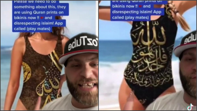 Dalam Video Itu, Dikatakan Ada Sebuah Produsen Pakaian Asal Singapura Yang Membuat Bikini Dengan Motif Atau Gambar Lafadz Allah Dan Tulisan Al Quran. Foto/Tiktok