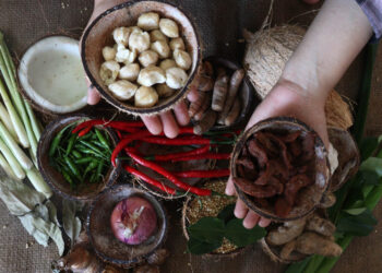 Bumbu yang tersedia terdiri atas 11 bumbu dan 6 dedaunan, di antaranya cabai merah, cabai rawit, bawang putih, bawang merah, kemiri, jahe, ketumbar, kunyit, lengkuas, kelapa gonseng, asam sunti, serai, daun salam, daun pandan, daun kunyit, daun jeruk, dan daun kari. FOTO/Lensakita/Febby Andriyani