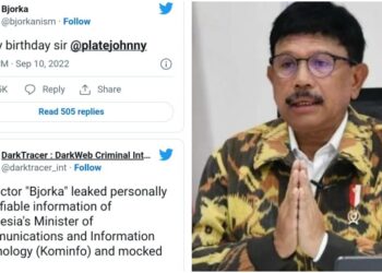Informasi Pribadi Menteri Komunikasi Dan Informatika Indonesia, Johnny G Plate Dibocorkan Hacker Bjorka. Foto/Tangkapan Layar
