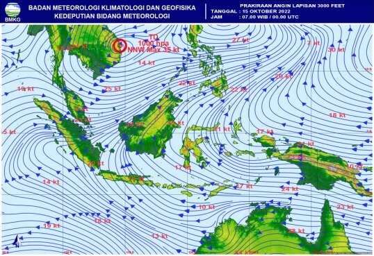 Peta Prakiraan Angin hasil Pantauan BMKG Provinsi Aceh. FOTO/Dok. BMKG Provinsi Aceh