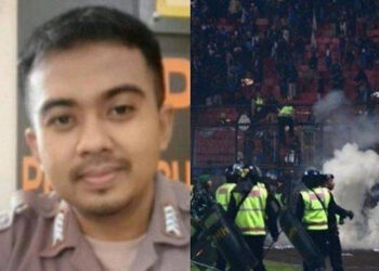 Akibat rusuh Arema vs Persebaya di Stadion Kanjuruan Malang, pihak kepolisian melaporkan bahwa 2 anggota polisi yang bertugas saat itu meninggal dunia. Salah satunya adalah Bripka Andik Purwanto dari Polres Tulungagung. FOTO/Kolase