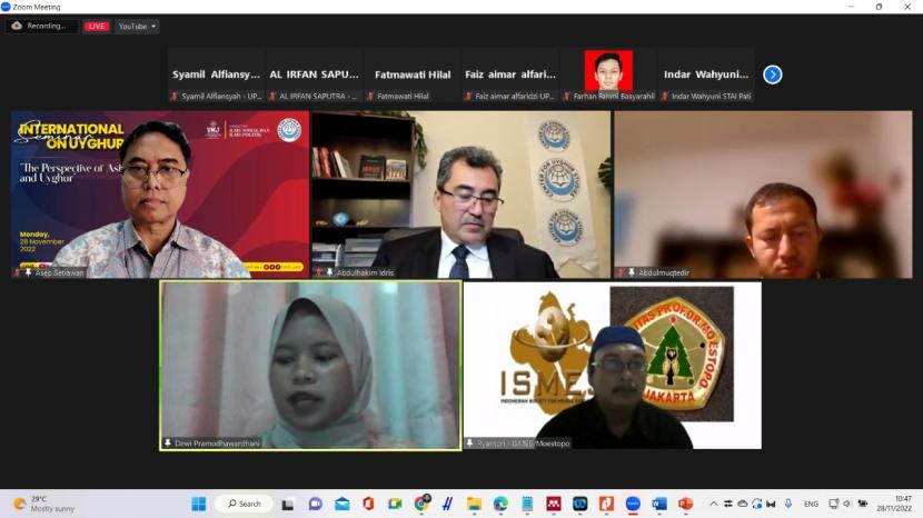 Tampak peserta Seminar Internasional Masalah Uyghur Perspektif Asia dan Uyghur secara virtual hari Senin (28/11/2022) yang diselenggarakan FISIP UMJ.