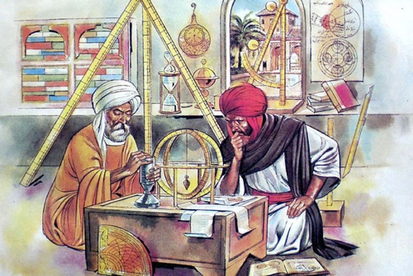 Ilustrasi ilmuwan Muslim saat mengembangkan sains dan teknologi pada era Dinasti Abbasiyah di Baghdad.