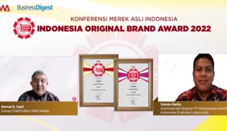 Evalube merupakan pelumas asli Indonesia kembali memperoleh penghargaan Indonesia Original Brand (IOB) sejak 2011 hingga 2022.