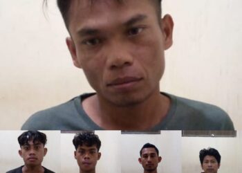 Kelima tersangka bersama barang bukti berupa narkotika jenis sabu kini telah diamankan di Polsek Banda Sakti untuk proses penyelidikan lebih lanjut, Ahad (20/8/2023) dini hari. FOTO/for HAI/Azhari