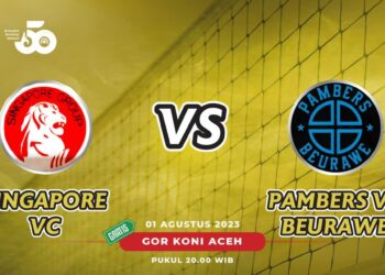Babak Final Turnamen Volly Bank Aceh Action Cup 2023 Singapore Vc Vs Pambers Vc Di Gor Koni Banda Aceh Live Disiarkan Langsung Melalui Youtube Bankacehofficial. GAMBAR/Dok. Bank Aceh Syariah (BAS)