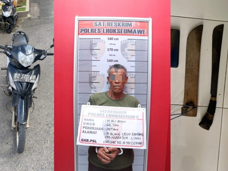 Tersangka MA (60) adalah warga Kecamatan Muara Dua, Kota Lhokseumawe. FOTO/Dok. Polres Lhokseumawe. Ⓒ Hak cipta foto di atas dikembalikan sesungguhnya kepada pemilik foto