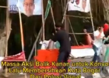 Viral Bersih-bersih Sampah Visual, Massa Robohkan Baliho Partai Dan Caleg Di Bogor