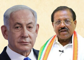 Perdana Menteri (PM) Teroris Israel, Benjamin Netanyahu (kiri). Anggota parlemen Kongres Rajmohan Unnithan (kanan). FOTO/Kolase. Ⓒ Hak cipta foto di atas dikembalikan sesungguhnya kepada pemilik foto