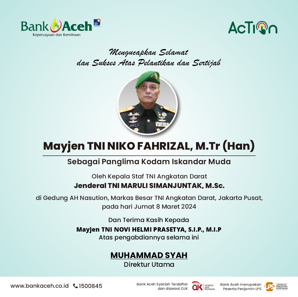 Ucapan Selamat dan Sukses Pelantikan dan Setijab Mayjen TNI Niko Fahrizal