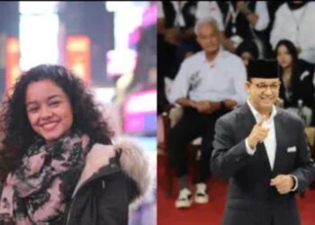 Putri Sulung Anies Baswedan (kiri), Capres Nomor urut 1, Anies Baswedan (kanan) saat menjalani prosesi debat bertema hukum di hamalan Gedung Komisi Pemilihan Umum (KPU). FOTO/Net. Ⓒ Hak cipta foto di atas dikembalikan sesungguhnya kepada pemilik foto