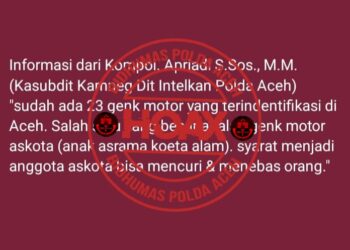 Polisi: Informasi Teridentifikasinya 23 Geng Motor di Aceh Hoaks