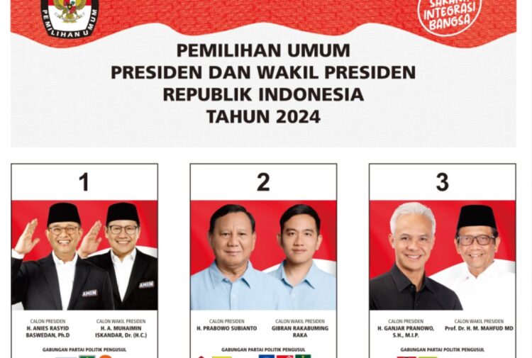 Lembaran Surat Suara yang menampilkan Ketiga Calon Presiden dan Wakil Presiden di Pilpres 2024. Diantaranya, Anies Banswedan-Muhaimin Iskandar, Prabowo Subianto-Gibran Rakabuming Raka dan Ganjar Pranowo bersama Mahfud MD. FOTO/Dok. KPU RI. Ⓒ Hak cipta foto di atas dikembalikan sesungguhnya kepada pemilik foto