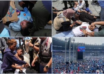 Kampanye Prabowo-Gibran di GBK Full Sesak, Sejumlah Massa Pingsan. FOTO/Kolase. Ⓒ Hak cipta foto di atas dikembalikan sesungguhnya kepada pemilik foto