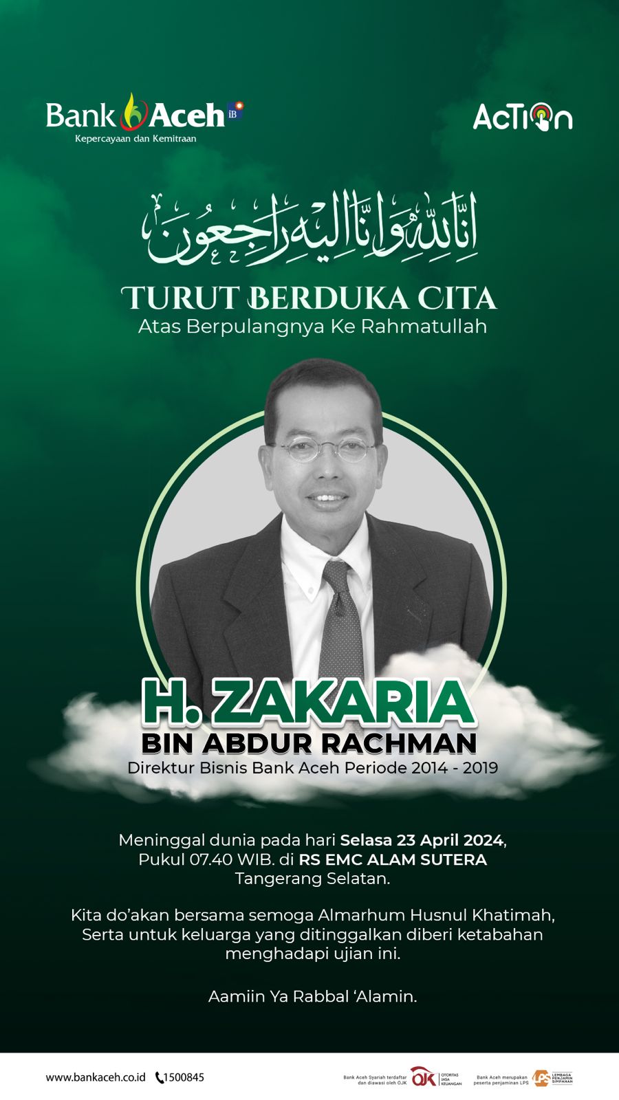 Ucapan Belasungkawa Zakaria A Rahman dari Bank Aceh