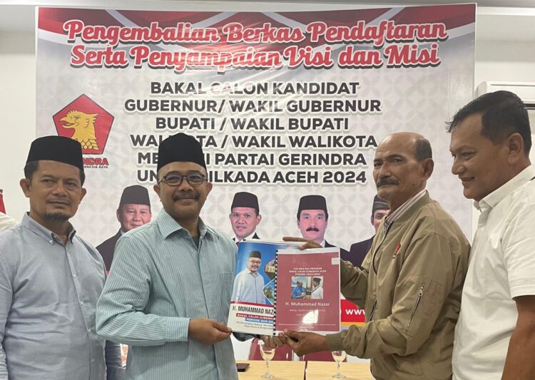 Muhammad Nazar mendaftarkan diri sebagai bakal Calon Gubernur Aceh ke Partai Gerindra, Kamis 13 Juni 2024. FOTO/HAI/Lukman Abba. Ⓒ Hak cipta foto di atas dikembalikan sesungguhnya kepada pemilik foto