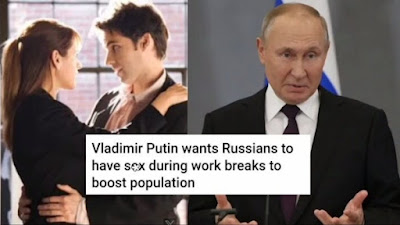 Angka Kelahiran Anjlok, Putin Minta Warga Rusia Berhubungan Intim di Tempat Kerja