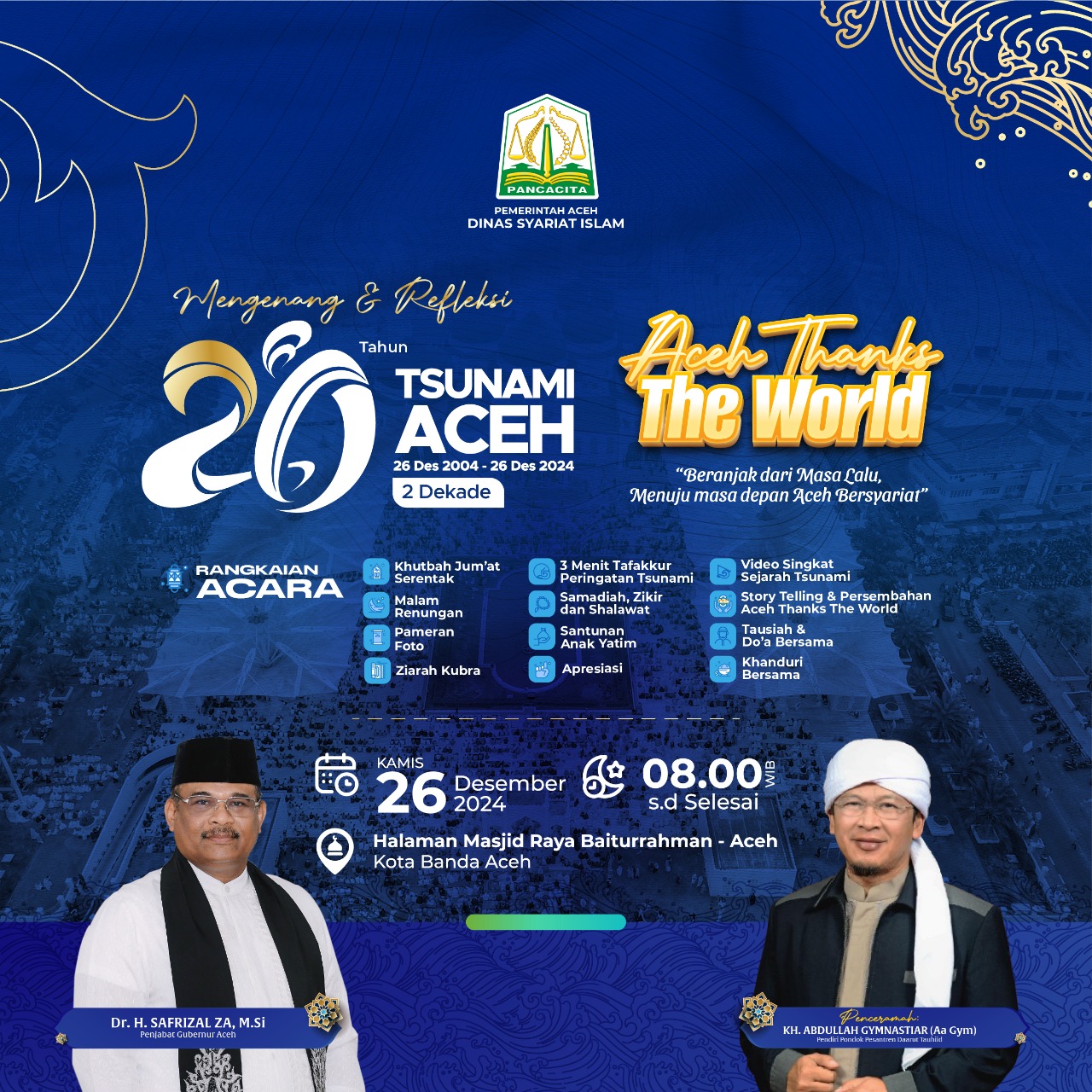 Pemerintah Aceh Ajak Warga Kumpul di Masjid Raya Baiturrahman Besok, Dzikir dan Doa Bersama Mengenang 20 Tahun Tsunami