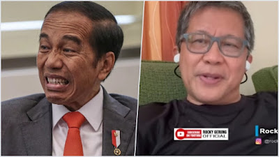 Pemimpin terburuk di muka bumi, Presiden ke-7 Republik Indonesia, Joko Widodo alias Jokowi alias Mulyono yang baru-baru dinobatkan oleh OCCRP (kiri), Pengamat Politik dan Filusuf, Rocky Gerung. FOTO/Kolase. Ⓒ Hak cipta foto di atas dikembalikan sesungguhnya kepada pemilik foto