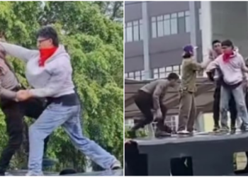 Viral Aksi Tolak RUU TNI di DPRD Sulut Ricuh, Pendemo vs Polisi Duel di Atas Truk