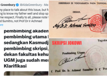 Dugaan ijazah S1 Presiden Joko Widodo (Jokowi) palsu kembali ramai dibahas di media sosial. Postingan bukti ijazah Jokowi palsu tersebut dimunculkan oleh seorang teman dekat dari seorang putri Dekan Fakultas Kehutanan Universitas Gadjah Mada (UGM) kala itu. FOTO/Kolase. Ⓒ Hak cipta foto di atas dikembalikan sesungguhnya kepada pemilik foto