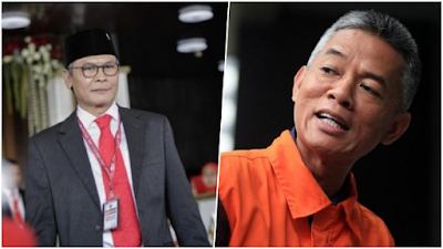 Mantan Komisioner Komisi Pemilihan Umum (KPU), Wahyu Setiawan (kanan) menyeret nama politikus PDI Perjuangan sekaligus mantan juru bicara Presiden ke-7 RI Joko Widodo (Jokowi), Johan Budi (kiri), ketika membicarakan ‘banyak makelar’ dalam pengurusan penggantian antarwaktu (PAW) Anggota DPR 2019-2024 Harun Masiku. FOTO/Kolase. Ⓒ Hak cipta foto di atas dikembalikan sesungguhnya kepada pemilik foto