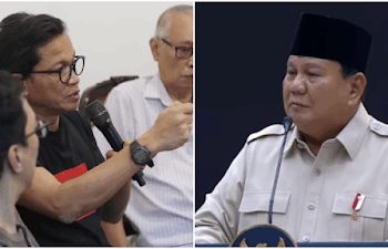 Direktur Eksekutif Amnesty International Indonesia, Usman Hamid (kiri), menanggapi pernyataan Presiden Prabowo Subianto (kanan). FOTO/Kolase. Ⓒ Hak cipta foto di atas dikembalikan sesungguhnya kepada pemilik foto
