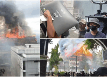 Gedung Dewan Perwakilan Rakyat Daerah (DPRD) Nusa Tenggara Barat (NTB), ludes dibakar pendemo. Sejumlah barang yang ada di dalam gedung dijarah massa. FOTO/Kolase. Ⓒ Hak cipta foto di atas dikembalikan sesungguhnya kepada pemilik foto