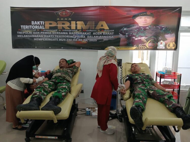 Dalam rangka menyambut Hari Ulang Tahun (HUT) ke-80 Tentara Nasional Indonesia (TNI) Tahun Anggaran 2025, jajaran Kodam Iskandar Muda menggelar kegiatan bakti sosial donor darah secara serentak di berbagai wilayah. FOTO/Net. Ⓒ Hak cipta foto di atas dikembalikan sesungguhnya kepada pemilik foto