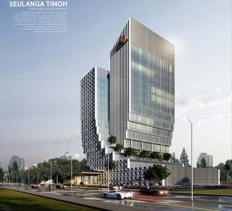 Ilustrasi Gambar Perencanaan Gedung Seulanga Timoh sebagai Gedung Kantor Pusat Bank Aceh. FOTO/Dok. Bank Aceh (BAS). Ⓒ Hak cipta foto di atas dikembalikan sesungguhnya kepada pemilik foto