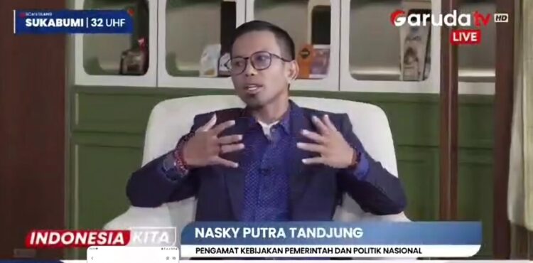 Pengamat kebijakan pemerintah dan politik nasional, Nasky Putra Tandjung. FOTO/Tangkapan layar youtube live Garuda TV. Ⓒ Hak cipta foto di atas dikembalikan sesungguhnya kepada pemilik foto