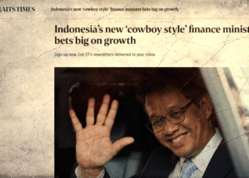 Nama Menteri Keuangan RI, Purbaya Yudhi Sadewa, tak luput dari sorotan media asing. Kali ini, media ternama Singapura, The Straits Times, secara khusus mengulas sosok Purbaya dalam artikel analisisnya yang berjudul Indonesia's new 'cowboy style' finance minister bets big on growth. FOTO/Net. Ⓒ Hak cipta foto di atas dikembalikan sesungguhnya kepada pemilik foto