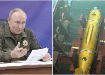 Presiden Rusia Vladimir Putin mengatakan pada Selasa (28/10/2025) kemarin mengklaim kalau negaranya berhasil menguji torpedo Poseidon bertenaga nuklir. FOTO/Kolase. Ⓒ Hak cipta foto di atas dikembalikan sesungguhnya kepada pemilik foto