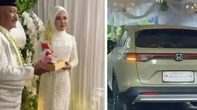 Pengusaha mebel di Jepara, Jawa Tengah menikahi wanita 40 tahun muda dengan seserahan mobil HRV.Pernikan beda usia ini viral setelah diunggah akun Tiktok @lilykhansa.talita pada Rabu (12/11/2025). FOTO/Kolase. Ⓒ Hak cipta foto di atas dikembalikan sesungguhnya kepada pemilik foto