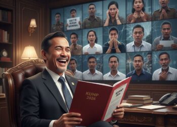 Ilustrasi Penguasa Tertawa melihat Rakyat yang dijerat dengan pasal karet dari Hasil Pengesahan KUHP dan KUHAP 2026. FOTO/HAI/AI. Ⓒ Hak cipta foto di atas dikembalikan sesungguhnya kepada pemilik foto