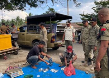 Satpol PP-WH Aceh Besar Tertibkan PKL di Kawasan Jembatan Lambaro