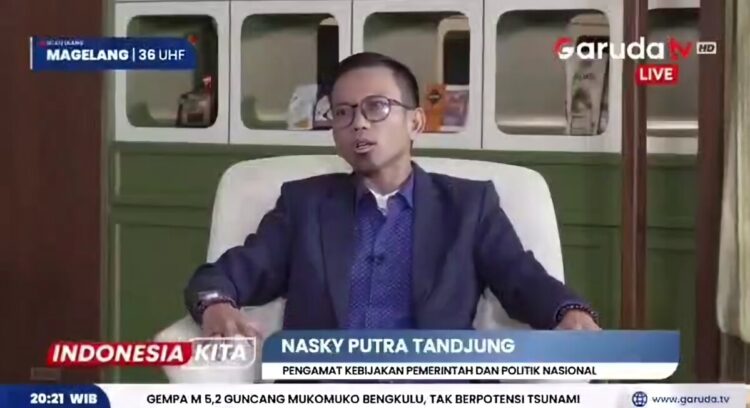 Analis kebijakan publik dan politik nasional, Nasky Putra Tandjung. FOTO/Tangkapan Layar. Ⓒ Hak cipta foto di atas dikembalikan sesungguhnya kepada pemilik foto